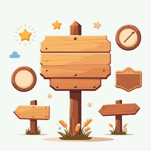 Vector vector wooden sign board icons