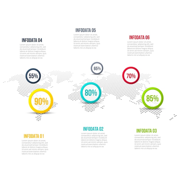 Vector world map with infographic elements. Business template for presentation.