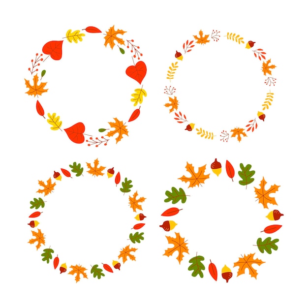 Vector wreath of autumn leaves and fruit in watercolor style beautiful round wreath of yellow