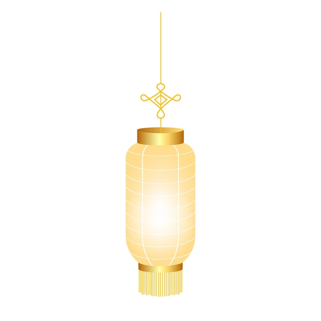 Vector yellow chinese lantern of circular shape realistic composition with flattened festive lantern