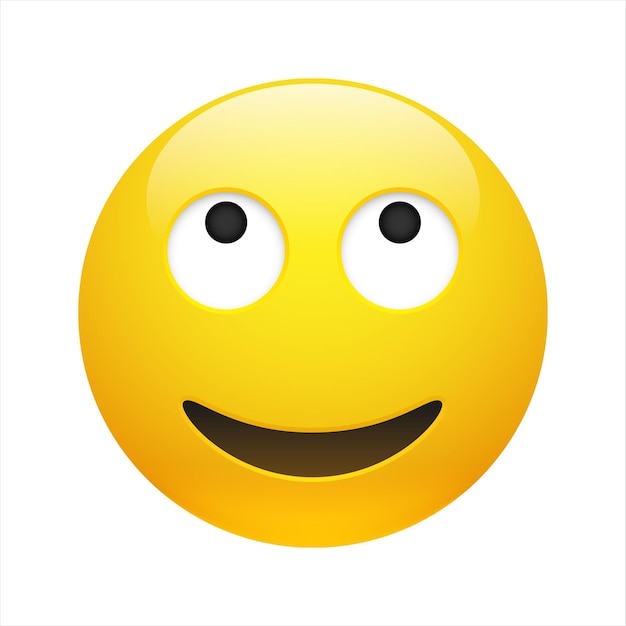 Vector yellow dreaming emoticon with opened eyes