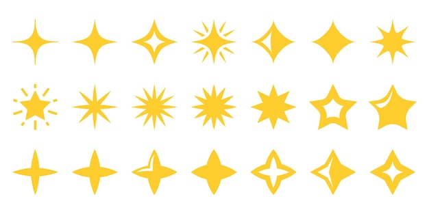 Vector yellow stars and sparkles icon set isolated on white background