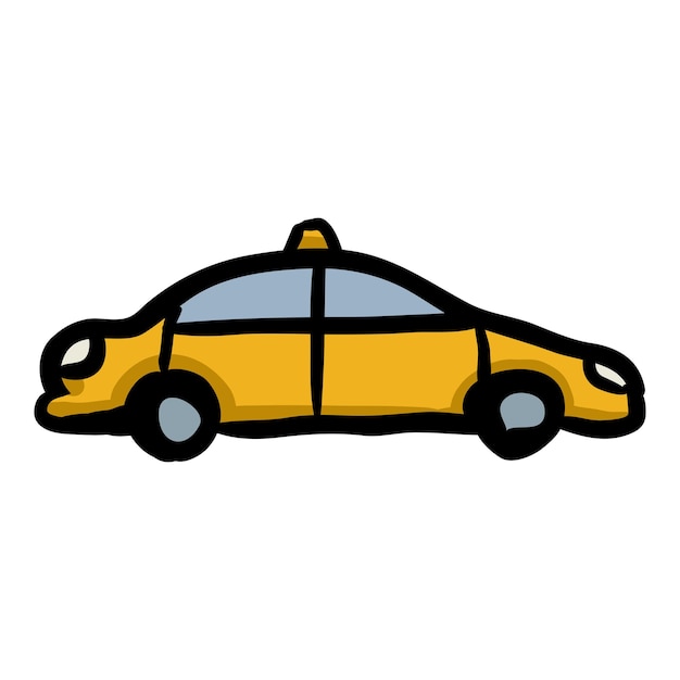 Vector Yellow Taxi Car Doodle Icon