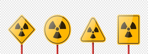 Vector Yellow Warning Danger Radiation Sign Icon Set Isolated Nuclear Power Station Radioactive Warning Symbol Rhombus Circle Triangle Rectangle Dangerous Sign Collection Design Template