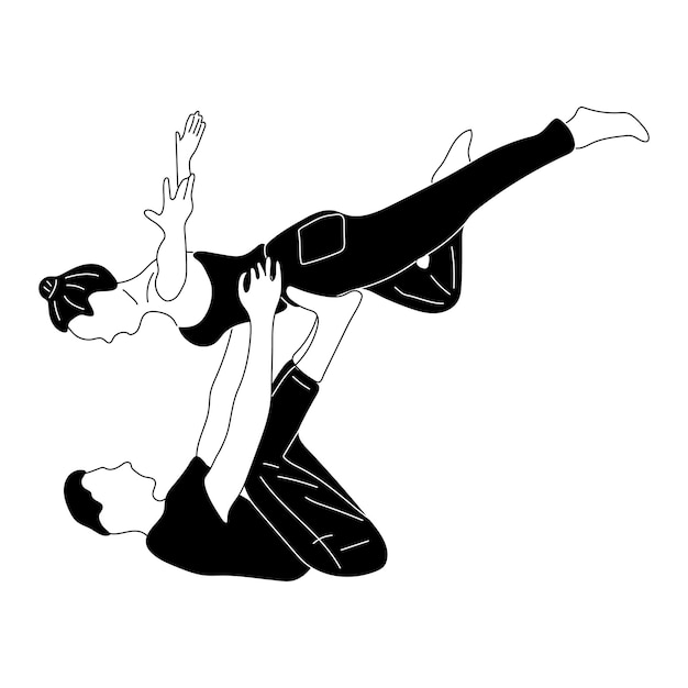 Vector yoga illustration. Yoga asanas for couple yoga.Hand drawn sketch. 