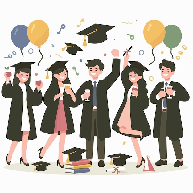 vector of young people celebrating graduation with a flat design style