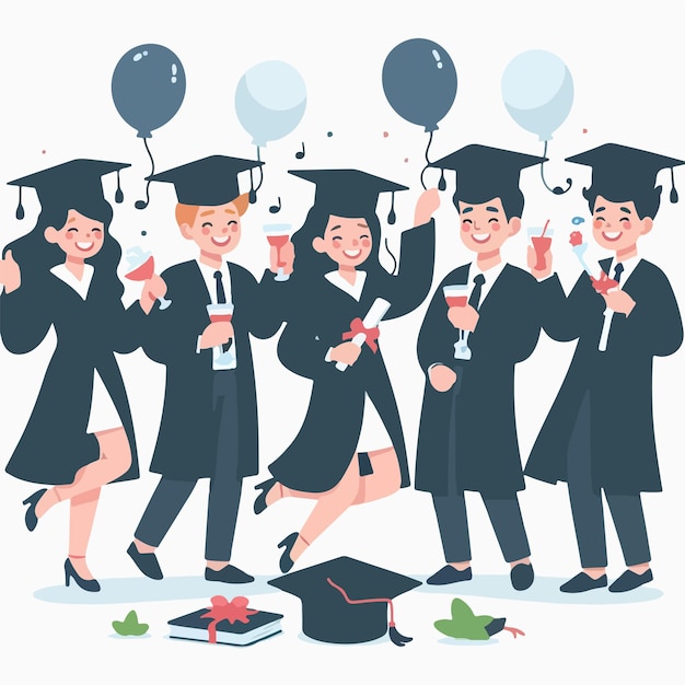 vector of young people celebrating graduation with a flat design style