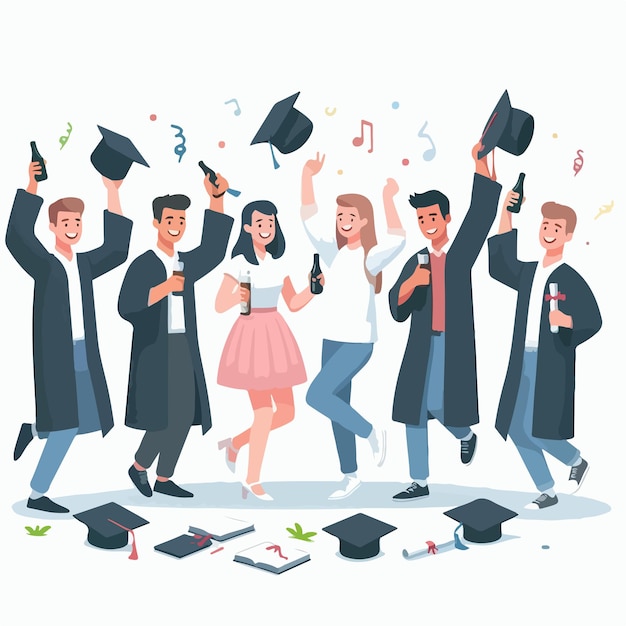 vector of young people celebrating graduation with a flat design style