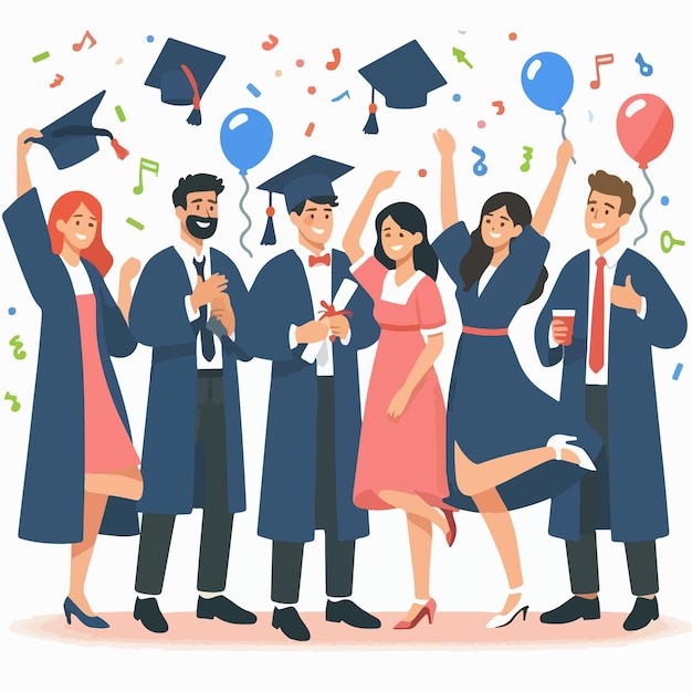 vector of young people celebrating graduation with a flat design style