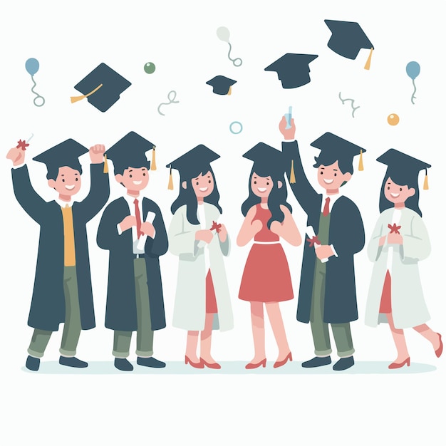 vector of young people celebrating graduation with a flat design style