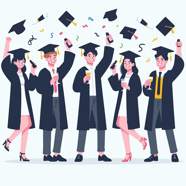 vector of young people celebrating graduation with a flat design style