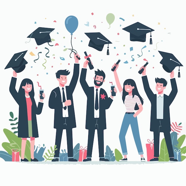 vector of young people celebrating graduation with a flat design style