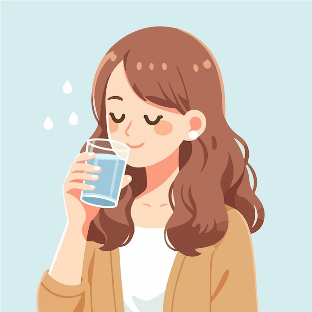 Vector young woman drinking water healthy habit concept