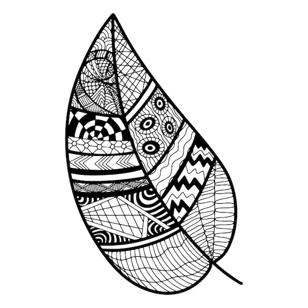 Vector zen tangle and doodle leaf Nature coloring book Black and white zentangle Doodle handdrawn illustration