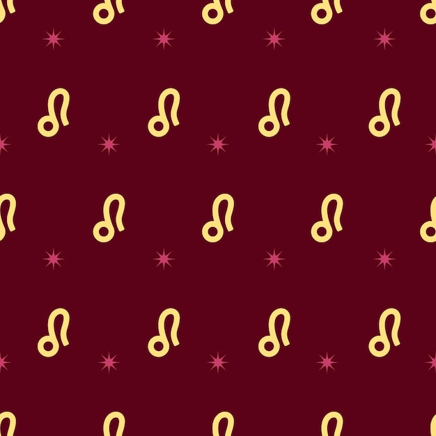 Vector zodiac seamless pattern. Gold Leo horoscope symbol on red background