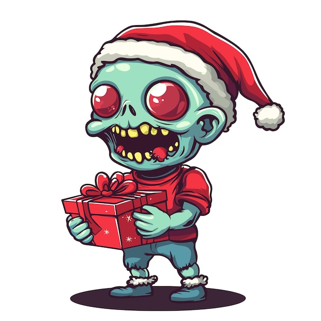 Vector vector zombie with new year gift on white background generative ai