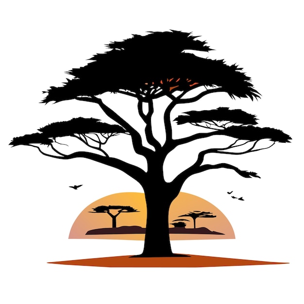 Vectorized Baobab Tree on a Pure White Background