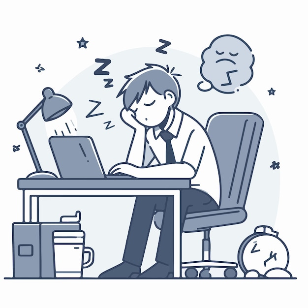 Vectors of sleepy people while working or studying excessive fatigue the concept of tired