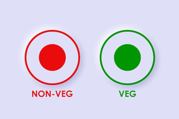 Veg and NonVeg icon set in soft neumorphic soft ui button style illustration