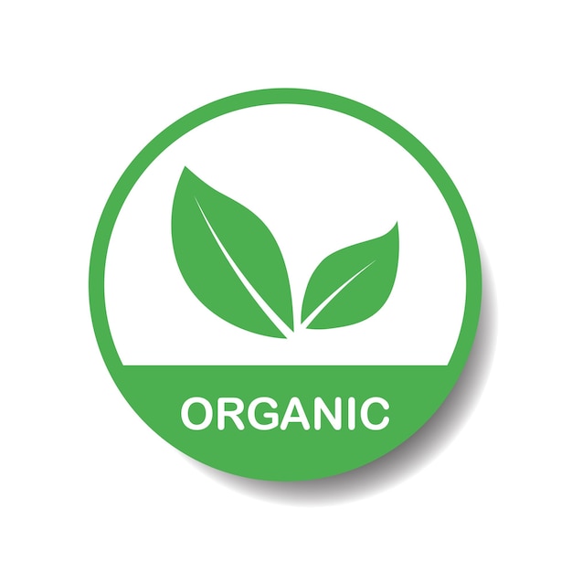 Vegan Bio Ecology Organic logo and icon label tag Green leaf icon on white background