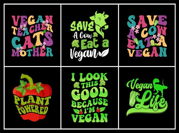 Vector vegan day quote t-shirt design bundle