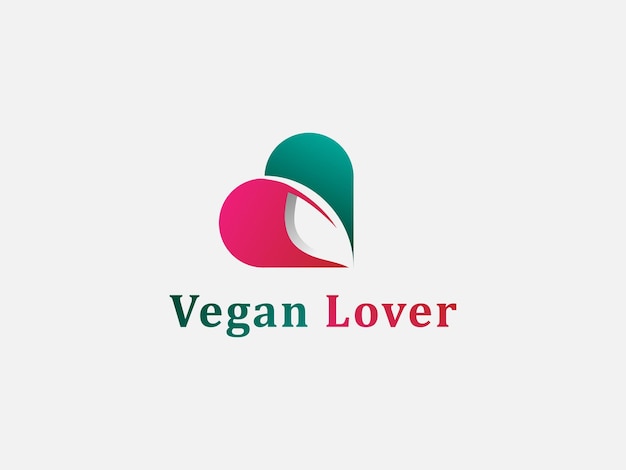 Vegan food lover logo design elementGreen leaves with love symbol usable for product menurestaurant logo design vector template