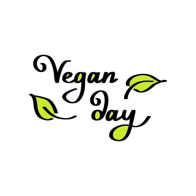 Vegan handdrawn text green vector lettering illustration