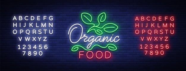 Vegan logo in neon style Neon symbol bright luminous sign neon night advertising Vegetarian food