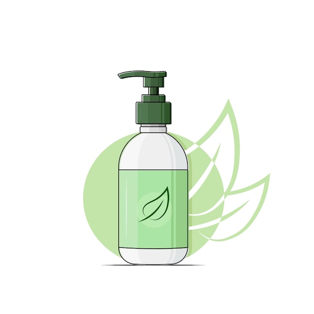 Vegan lotion green organic gel dispenser bottle skin care vector illustration