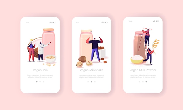 Vegan Milk Mobile App Page Onboard Screen Template.