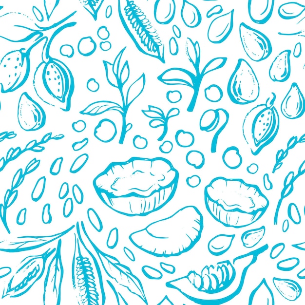 Vegan nature milk Seamless pattern Natural soy coconut pumpkin almond sesame rice