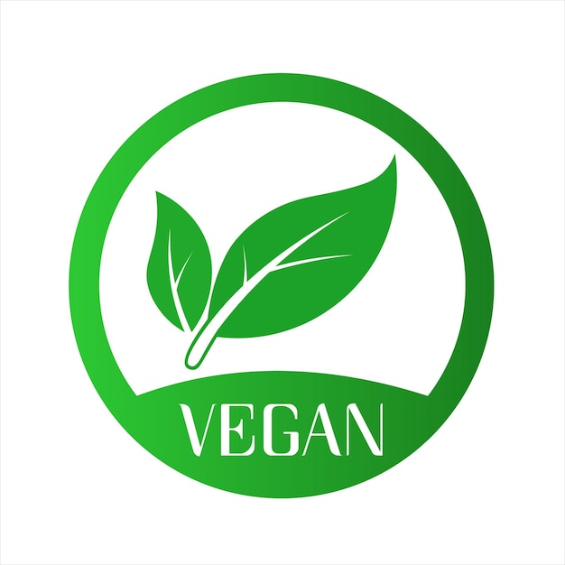 Vegan vector icon Organic bio eco symbol Vegan no meat lactose free healthy fresh and nonviolent food Round green vector illustration with leaves for stickers labels and logos