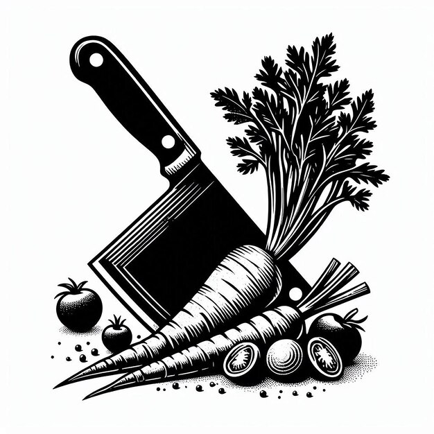 Vector vegetable cleaver silhouette line art vector illustration on white background