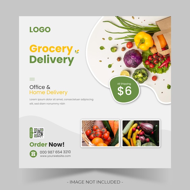 Vegetable and fruit grocery delivery social media post and square banner template