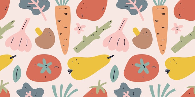 Vegetable and fruit illustration, seamless pattern