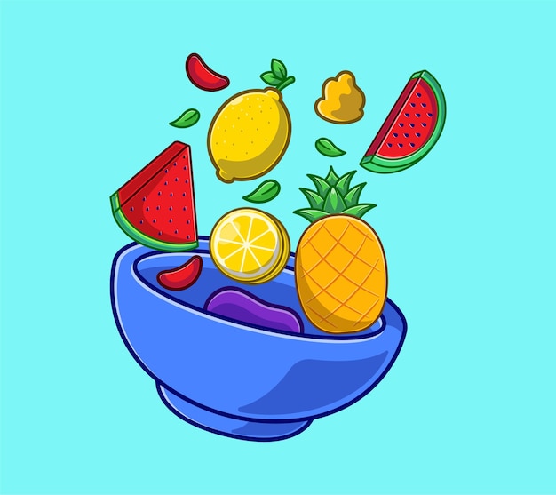 Vegetable and Fruits salad on bowl cartoon. World food day concept flat