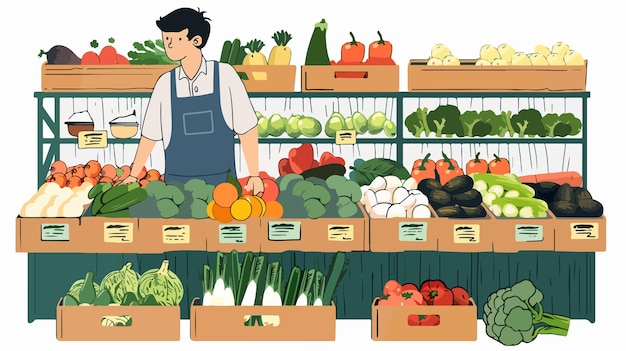 Vegetable Grocer Measuring Vegetables Illustration