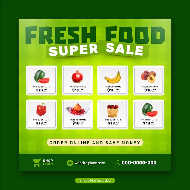 Vector vegetable and grocery fruit social media post and instagram post template