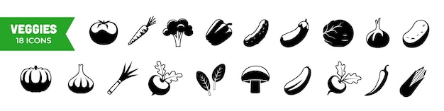 Vegetable icon set Silhouette style