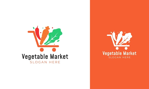 Vegetable market logo with carrot chili and lettuce icon