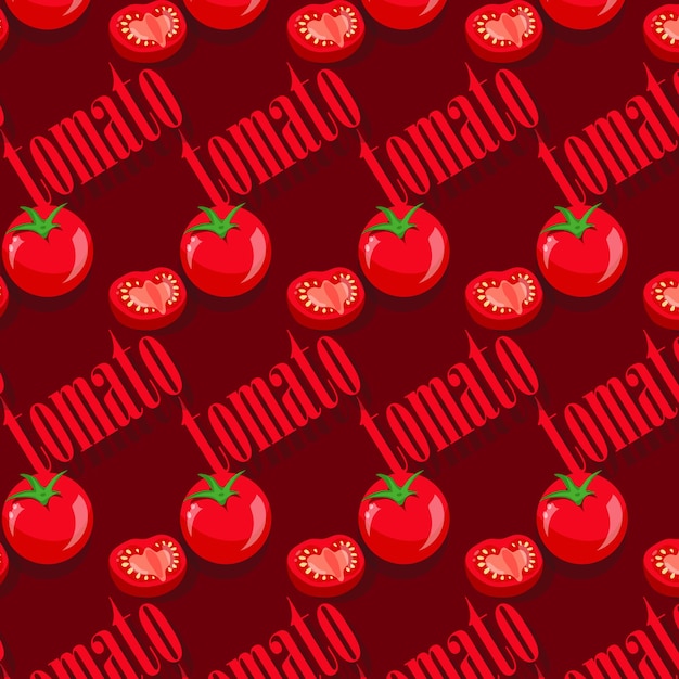 vegetable pattern of whole red tomato and half tomato and text