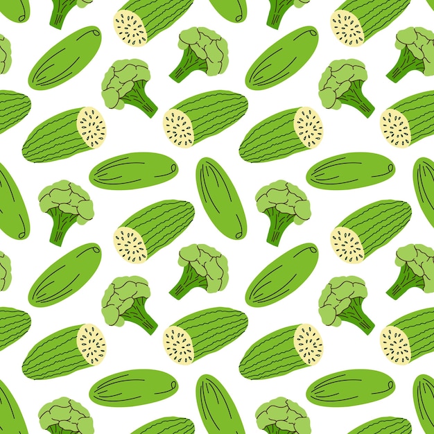 Vegetable pattern with composition broccoli cucumber element Perfect for food background wallpaper textile Vector illustration