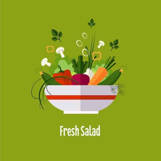 Vector vegetable salad, healthy food, diet flat style vector