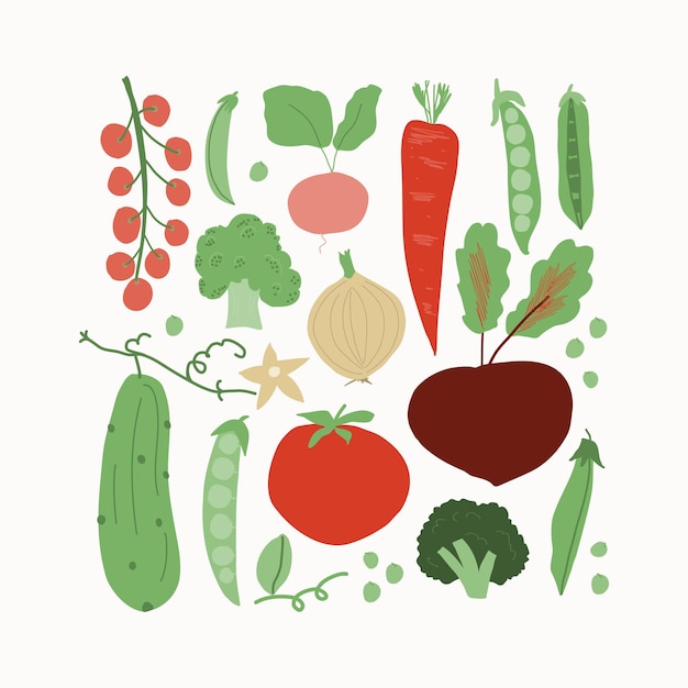 Vegetable seamless pattern Hand drawn flat scandinavian style manual art Healthy nutrition organic