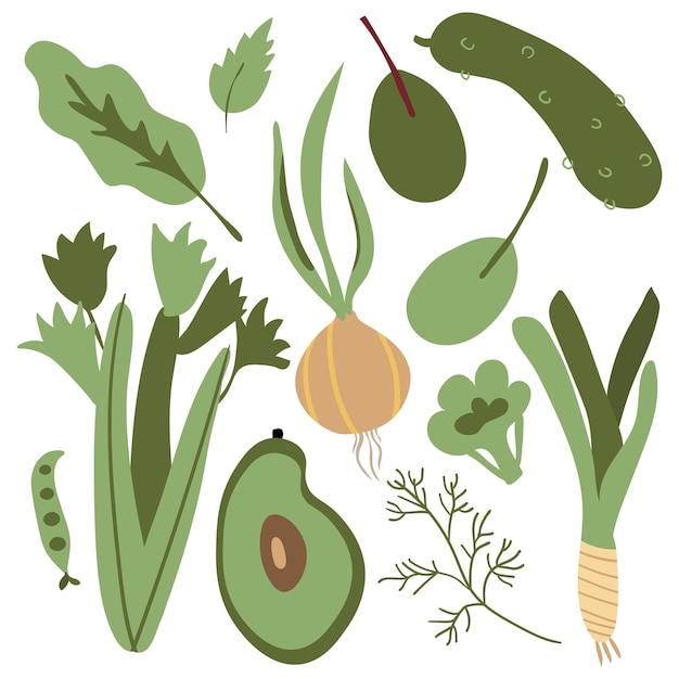 vegetable set. Farmers market concept illustration with fresh vegetables isolated on the white background. Farmer, organic, natural, vegan. Flat cartoon vector illustration.