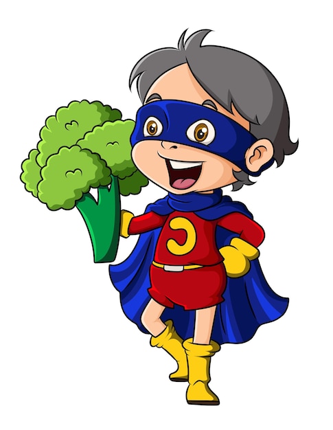 The vegetable superhero girl with the broccoli of illustration