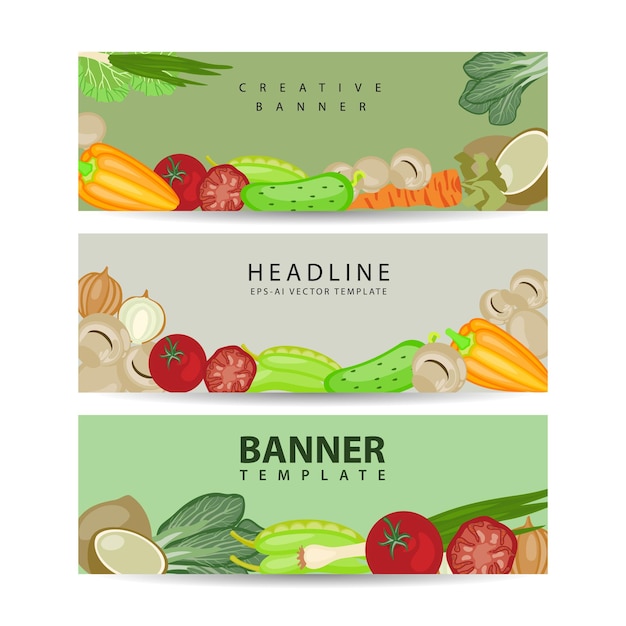 Vegetables banner collection vertical Banners set vector illustration