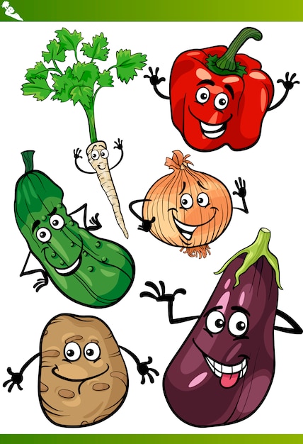 vegetables cartoon illustration set