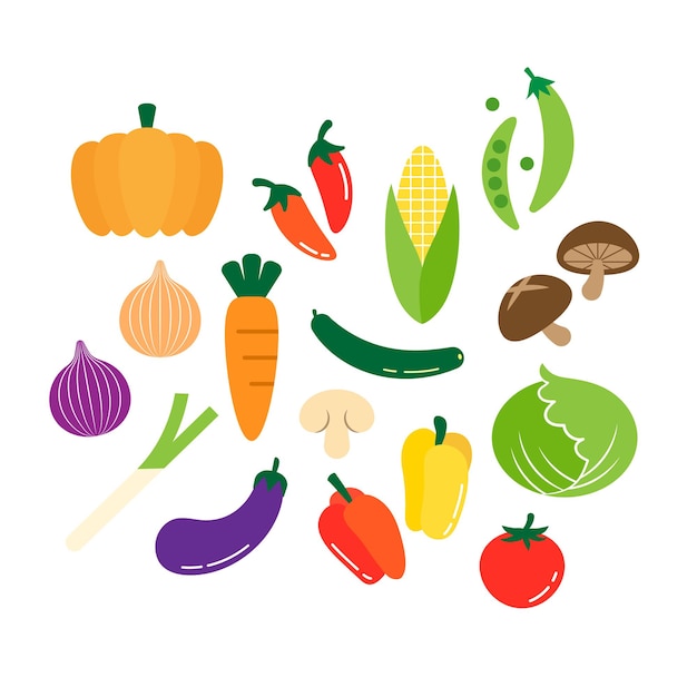 Vegetables colored icons flat set