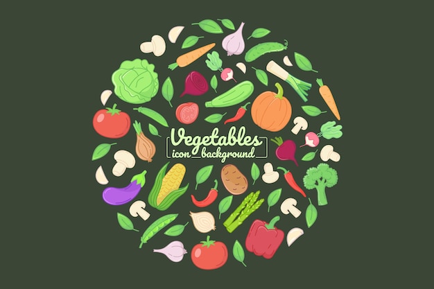 Vector vegetables flat icons illustration card posters banners round design